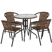 Flash Furniture Clear/Dark Brown / Table + 4 Chair / Round Table + 4 Chairs Table & Chair Sets