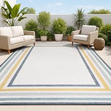JONATHAN Y Stripe Reversible Washable Indoor Outdoor Area Rug 8X10 Cream/Navy, Pollux Classic Coastal Mitred for Backyard, Patio, Porch, Easy-Cleaning, Pet-Friendly, Non-Shedding (SVH105A-8)