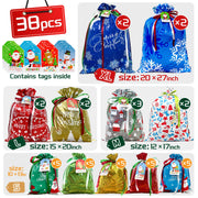 Diamerd Christmas Drawstring Gift Bags, 38 Count Assorted Sizes