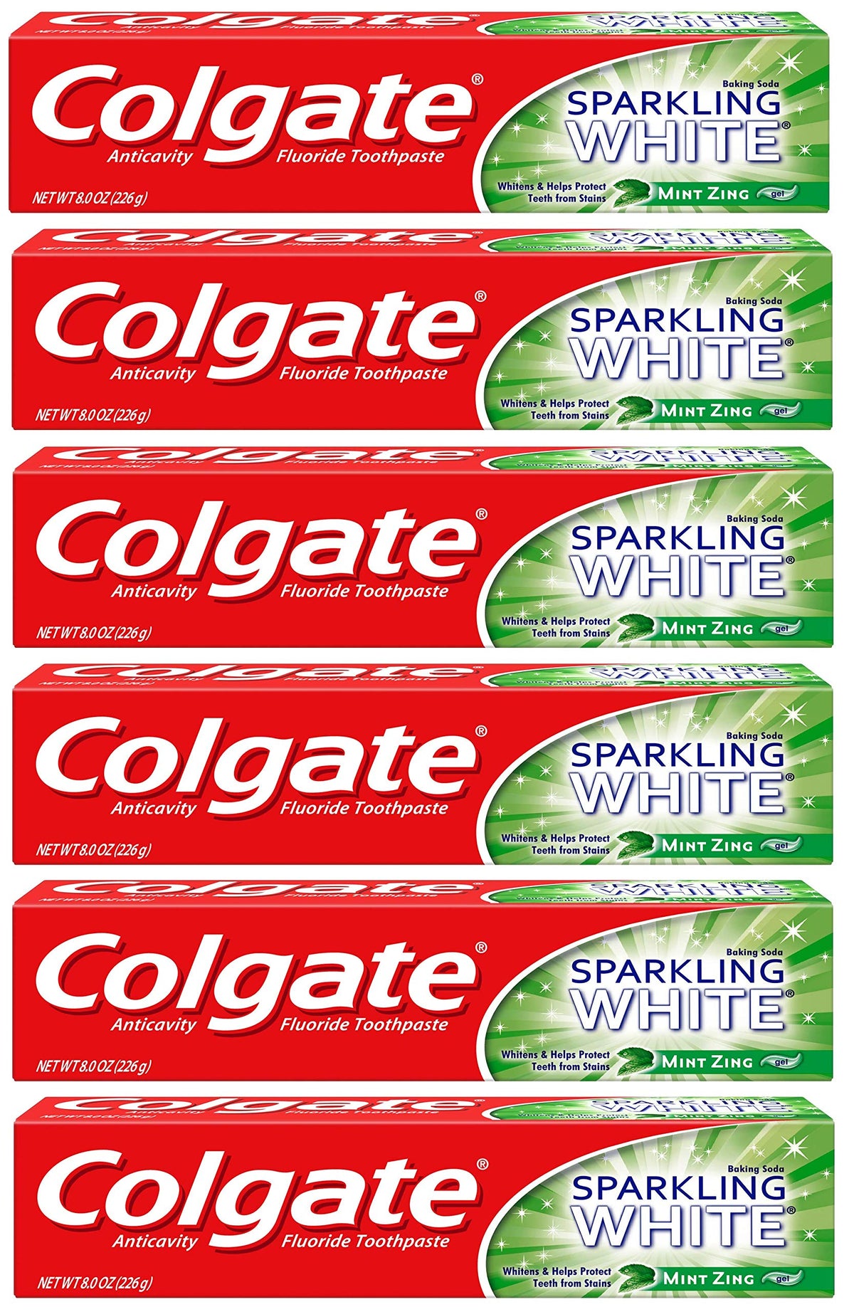 Sparkling White Whitening Toothpaste by Colgate – 8 Ounce (Pack of 6), Plastic, No Color, Pack of 6
