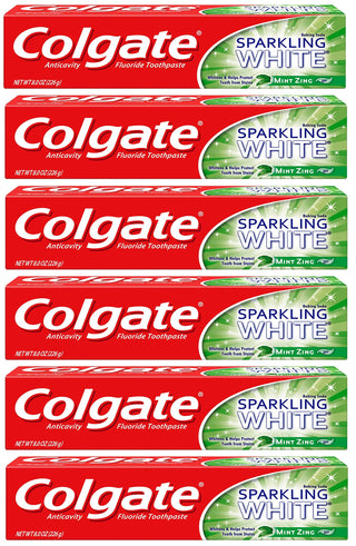 Sparkling White Whitening Toothpaste by Colgate – 8 Ounce (Pack of 6), Plastic, No Color, Pack of 6