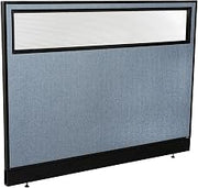 Global Industrial 60-1/4"W x 46" H Office Partition Panel with Partial Window & Pass-Thru Cable, Blue