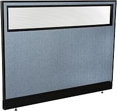 Global Industrial 60-1/4"W x 46" H Office Partition Panel with Partial Window & Pass-Thru Cable, Blue