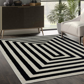 Casa CAS120A Contemporary Black and Ivory Rectangular Area Rug by Abani – 8'11" x 12' (Rectangular), Polypropylene, Ivory, Model CAS120-parent