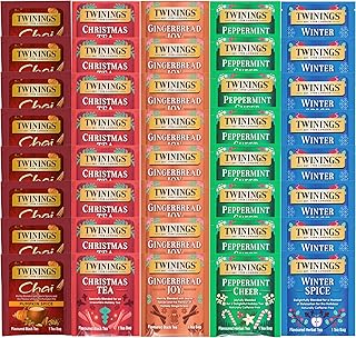 Twinings Holiday Christmas Tea Bag Variety Sampler Box, 5 Seasonal Flavors, 8 Each (40 Count), Individually Wrapped Bags, A Gift to Celebrate the Season Gift Box