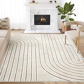 Abani Glam Collection Area Rug - Beige/Cream Modern Abstract Design - 2' x 3' - for Living Room, Bedroom & Office