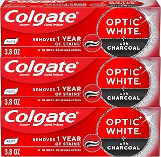 Colgate Optic White Charcoal Whitening Toothpaste, 3 Pack, 3.8 oz