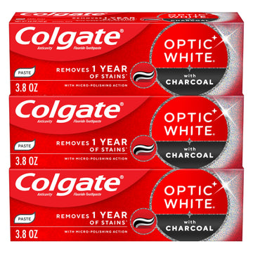 Optic White Charcoal Whitening Toothpaste by Colgate – 3.8 Ounce (Pack of 3), White and Black, Pack of 3, Model 61057846