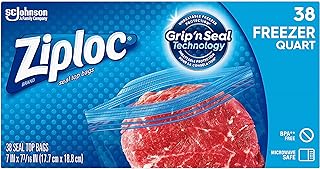 Ziploc Freezer Bags with New Grip 'n Seal Technology, Easy Open Tabs, Quart, 38 Count