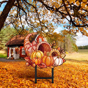 Otoolling Metal Pumpkin Yard Stake, 15 Inch Fall Decor, Brown