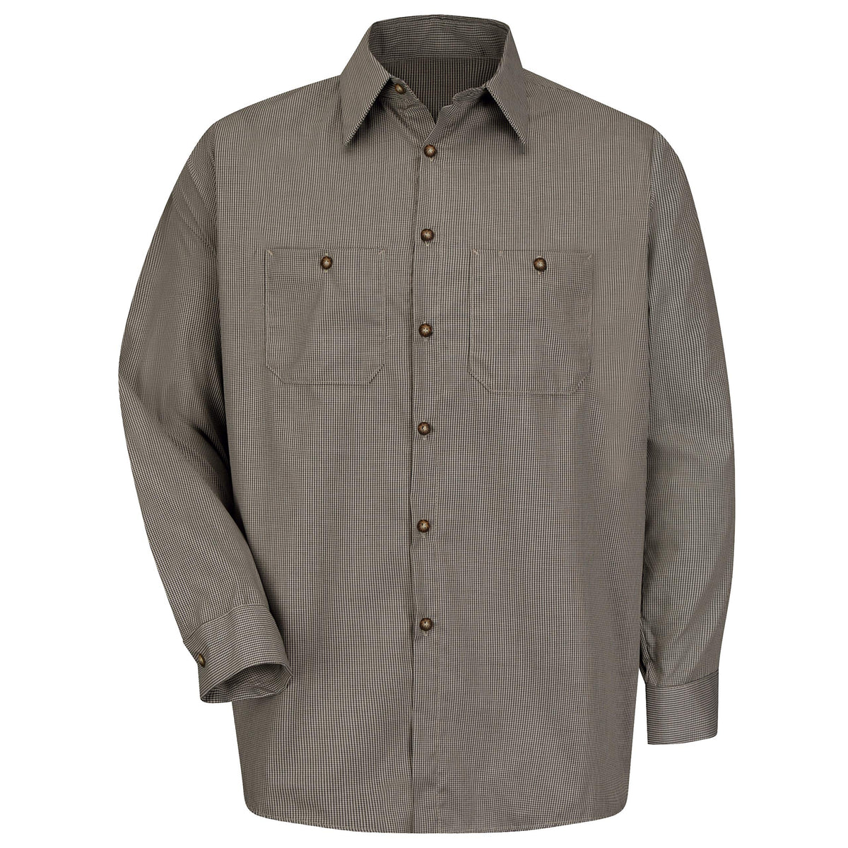 Red Kap XX-Large Tall / Khaki/Black Check / Micro-check Uniform Shirt, Regular Fit, Long Sleeve Tops
