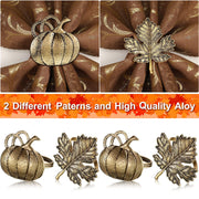 Patelai Napkin Rings, 12 Pack Metal, Bronze Maple Leaf Pumpkin