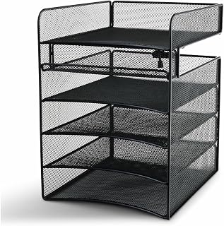 Safco Onyx Hanging Under Desk Organizer, 5 Trays, Office and Classroom Mailbox , Paper and Mail Sorter, Steel Mesh, Black