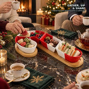 Feenmai Santa Cane Serving Set, Ceramic and Wood, White Red