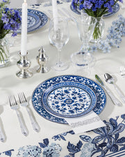 Hioasis Plastic Dinner Plates, 60 Piece Set for 30 People, White and Blue