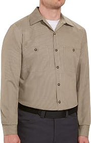 Red Kap Men's Geometric Micro-Check Work Shirt, Khaki/Black, Small