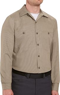 Red Kap Men's Geometric Micro-Check Work Shirt, Khaki/Black, Small