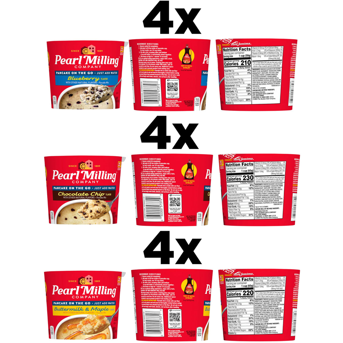 Pearl Milling Company 3 Flavor Variety Pack / 6.33 Ounce (Pack of 4) / 4 Pancakes & Waffles