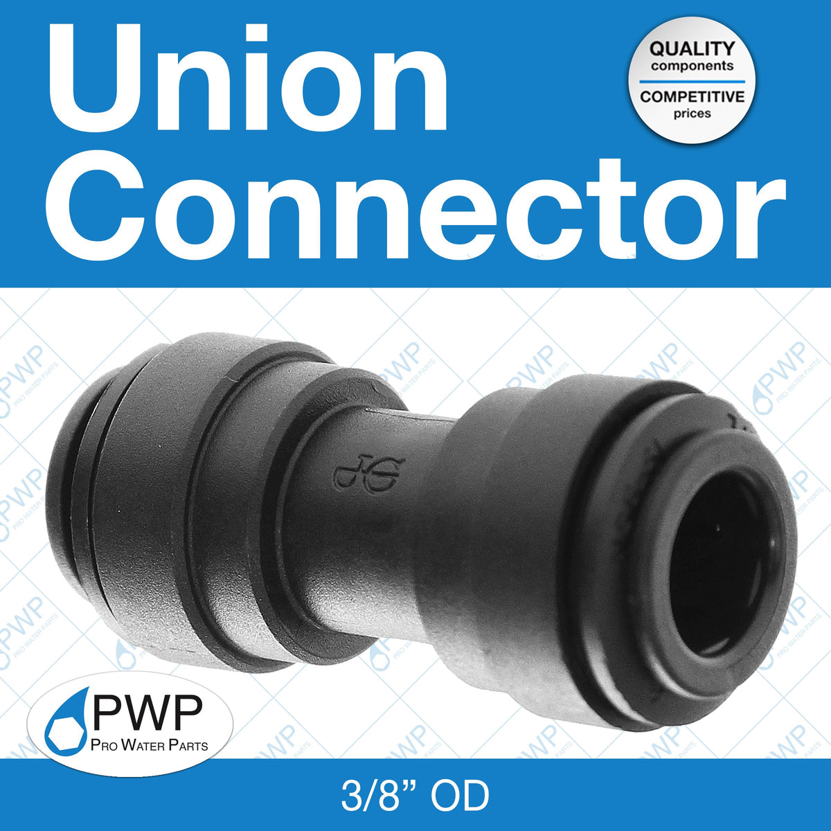 Union Connector 3/8"OD 10 Pack by John Guest – Acetal Copolymer, Black, Pack of 10, Model 4-PP0412E