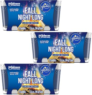 SC Johnson Glade Candle Jar, Air Freshener, Fall Night Long, 3.4 Oz, (Fall Night Long, 2 Count, Pack of 3)