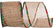Reliant Ribbon 93975W-750-10F Jute Open Weave Mesh Plaid Wired Edge Ribbon, 4 Inch X 10 Yards, Natural