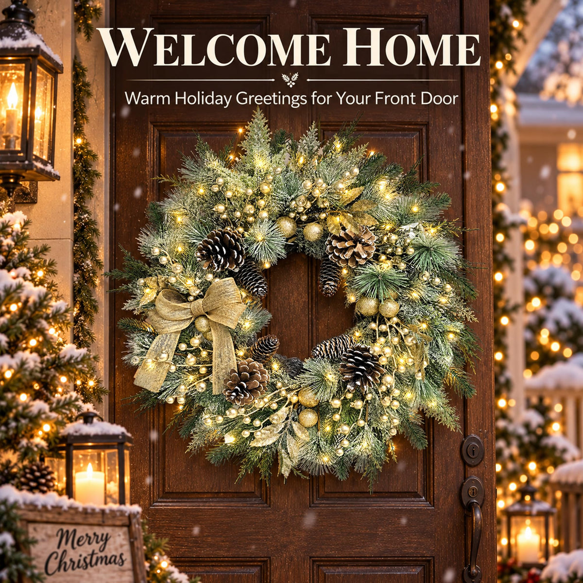 Worthyeah Pine Christmas Wreath, 22 Inch, Vintage Gold