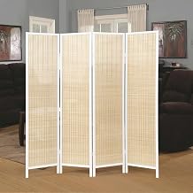 Roundhill Furniture Inkwell 4-Panel Bamboo Room Divider, Folding Portable Partition Screen, Natural with White Frame