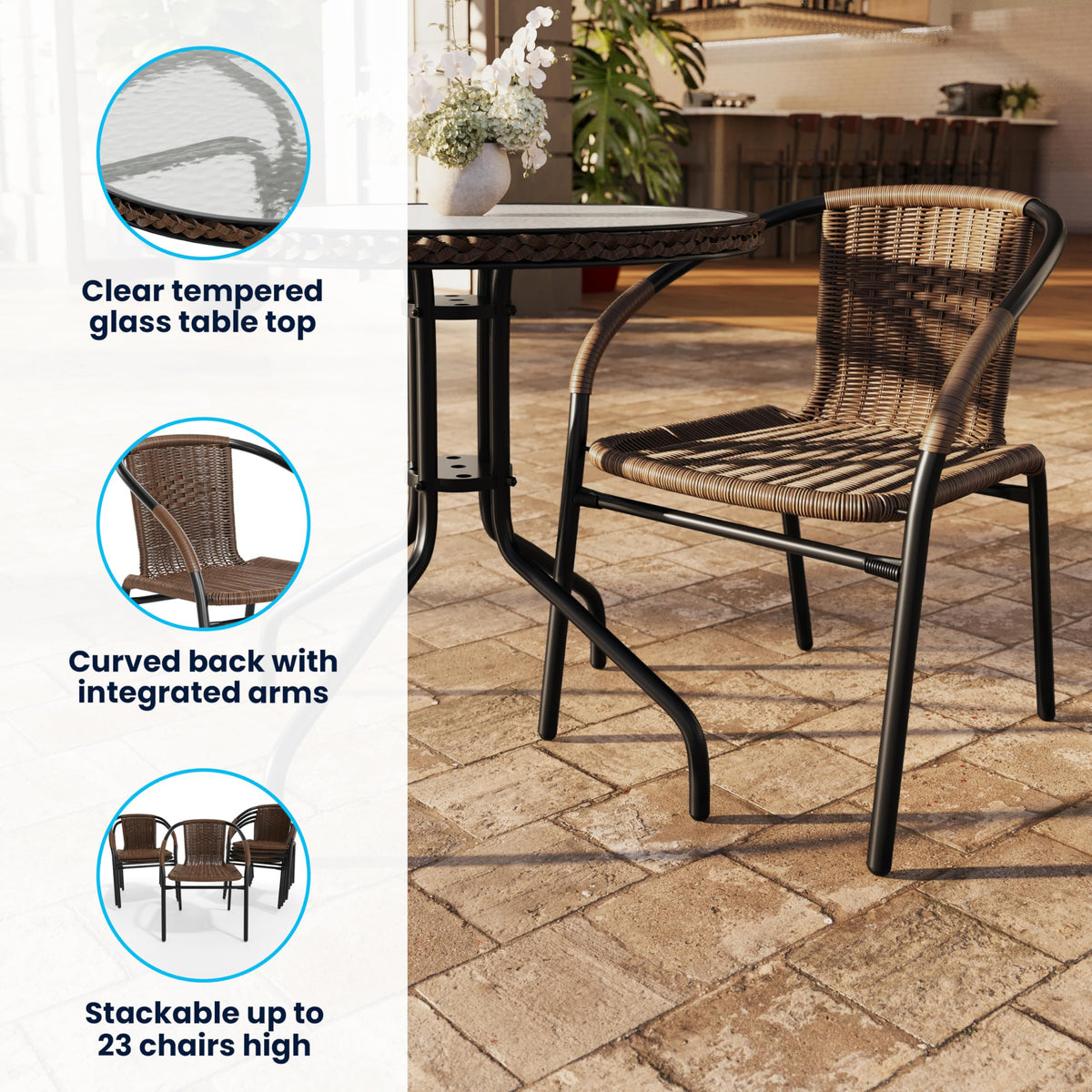 Flash Furniture Clear/Dark Brown / Table + 2 Chair / Contemporary Bistro Sets