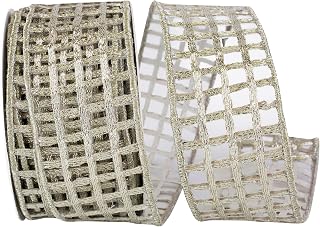 Reliant Ribbon 93924W-075-40F Open Mesh Deluxe Metallic Wired Edge Ribbon, 2-1/2 Inch X 10 Yards, Platinum