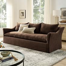 Modway Somerset 92-Inch Modern Slipcovered Linen Blend Fabric Sofa in Cocoa – Deep Seat Bench Cushion Couch with Sloped Arms – 3-Seat Upholstered Sofa for Living Room