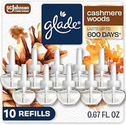 Glade PlugIns Refills Air Freshener, Scented and Essential Oils for Home and Bathroom, Cashmere Woods, 6.7 Fl Oz, 10 Count