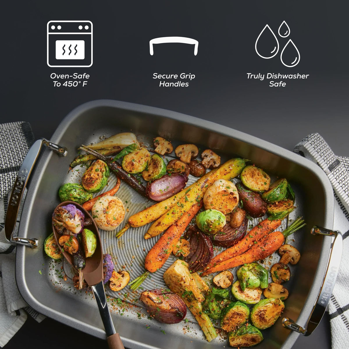 Circulon Nonstick Roasting Pan With Rack, 17 x 13 Inch Steel, Gray