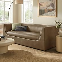 Modway Hilda 86 Inch Modern Curved Back Faux Leather Sofa in Mushroom – Vegan Leather Upholstered 3-Seat Couch for Living Room, Apartment, Office