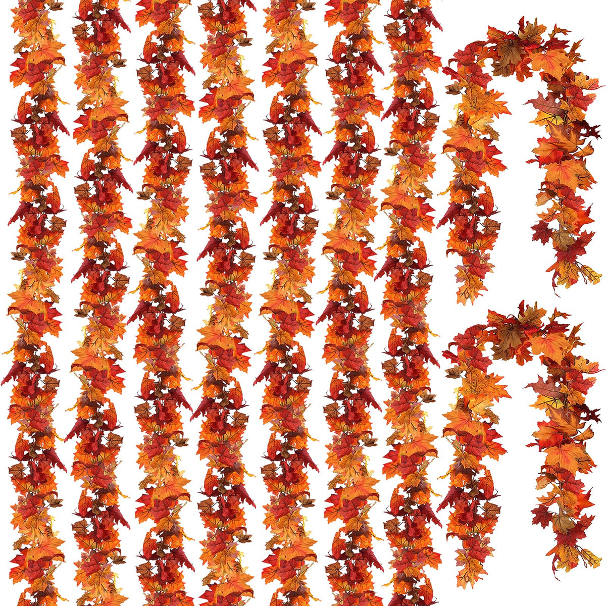 CQURE Fall Leaf Garland, 9 Pack 53.1 Feet Artificial Maple Vines, Orange Yellow