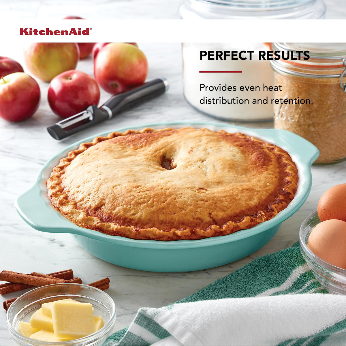 KitchenAid Stoneware Pie Dish, 9 Inch, Aqua Sky