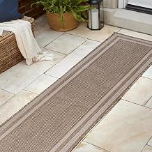 JONATHAN Y 3-Stripe Border Indoor Outdoor Runner Rug 2X8 Beige/Cream, Dover Classic for Backyard, Patio, Porch, Easy-Cleaning, High Traffic, Pet-Friendly, Non-Shedding (TSN209A-28)