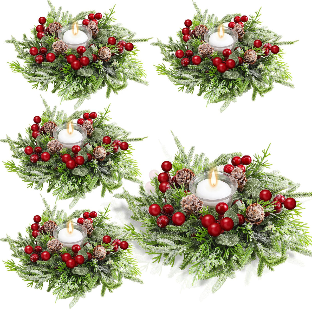 Lyrow Christmas Candle Ring Set, 4.33 Inch Diameter, Green Red