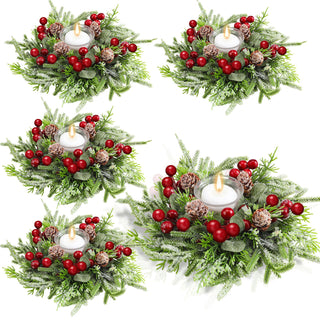 Lyrow Christmas Candle Ring Set, 4.33 Inch Diameter, Green Red