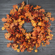 BHHDA Autumn Wreath, 24 Inch Berry Maple Leaf, Fall Decor