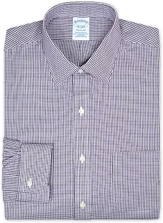 Brooks Brothers Mens Regular Fit Supima Cotton Mini Gingham Plaid Pocket Dress Shirt,