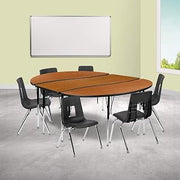 Flash Furniture Emmy 86" Oval Wave Flexible Laminate Activity Table Set with 16" Student Stack Chairs, Oak/Black | Flexible, 16 in Student Stack Chairs, Laminate