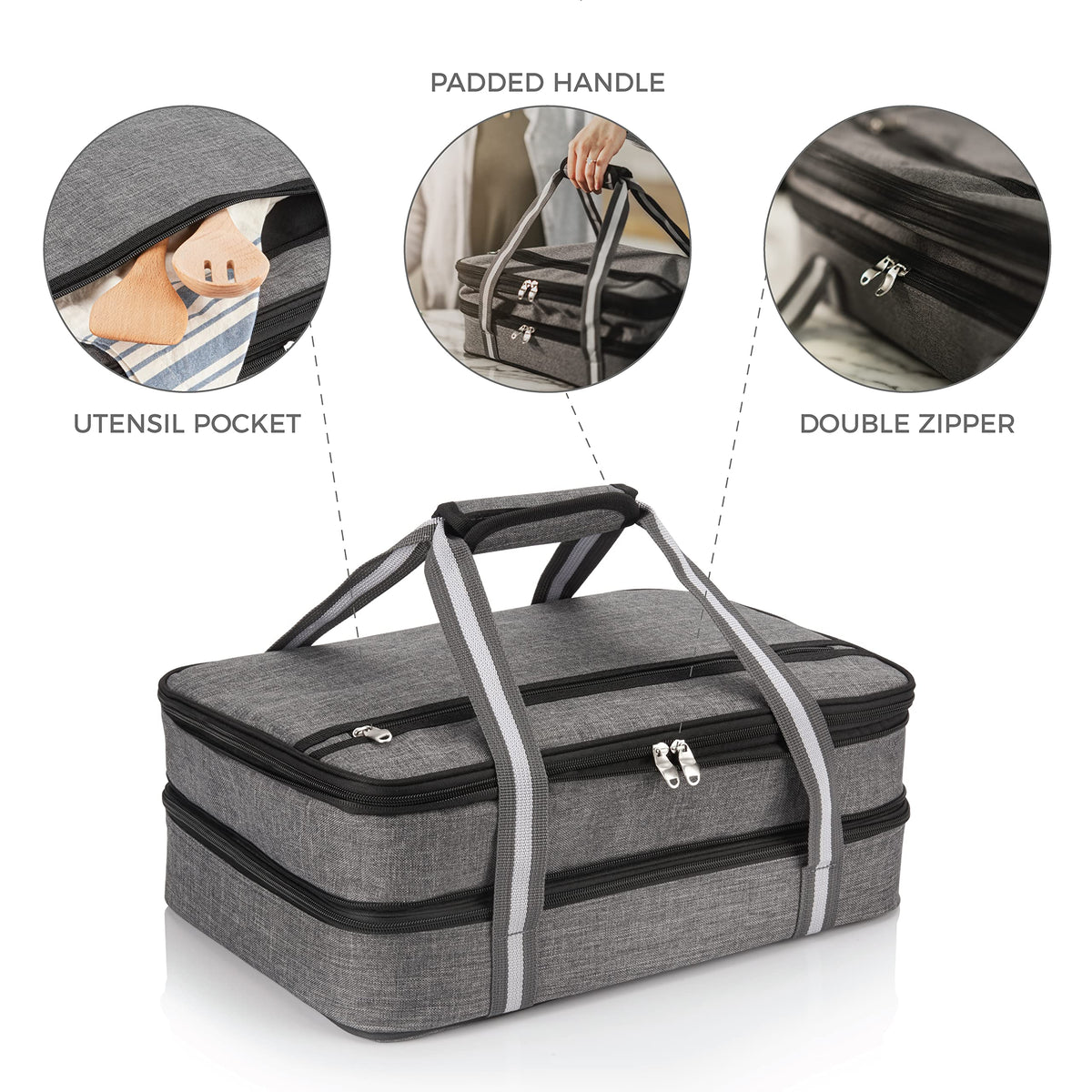 Stack Store Plus More Insulated Casserole Carrier, Double Decker Expandable, Gray