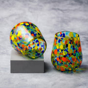 Carnaval Stemless Wine Handblown Mexican Glass by 10 Strawberry Street – 16 fl oz, 16.0 fluid_ounces, Glass, Yellow/Orange/Blue/Aqua/Clear, Pack of 6