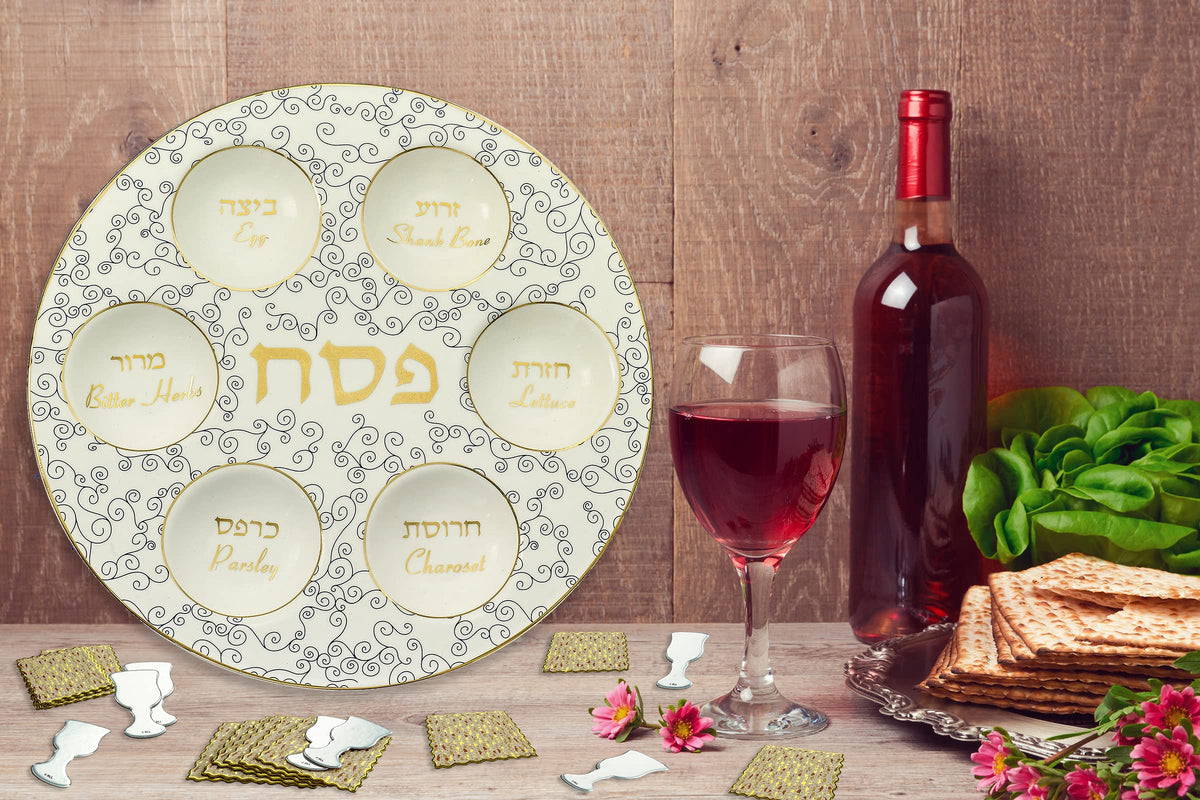 Rite Lite Ceramic Seder Plate, Large, Blue Gold White