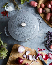 Cast Iron 3.75-qt Essential French Oven with Lilly Lid - Graphite Grey by STAUB – 3.75-qt, 3.75 quarts, Cast Iron, Graphite Grey, Model 11212418