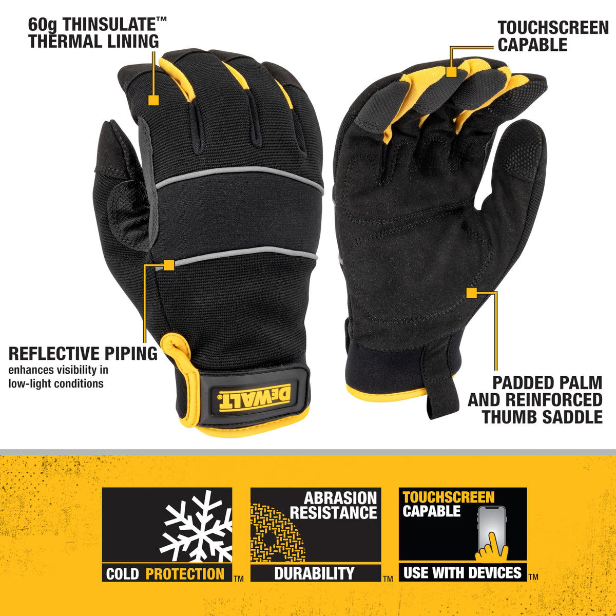 DEWALT Large / Yellow / Black / Mid-Grade Thermal Lined Cold Weather Glove Safety Work Gloves
