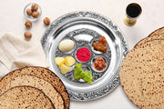 Ner Mitzvah Silver Plated Seder Plate, Round Passover Kaarah, 12 Inch Diameter