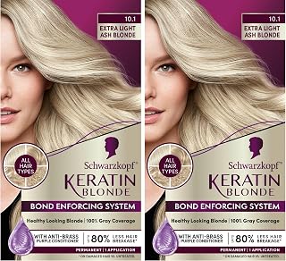 Schwarzkopf Keratin Color Permanent Hair Color, 10.1 Extra Light Ash Blonde, 1 Application-Salon Inspired Permanent Hair Dye, for up to 80% Less Breakage vs Untreated Hair and up to 100% Gray Coverage