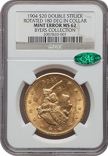 1904 $20 Double Struck Rotated 180 Degrees in Collar UNIQUE $20 Liberty MS-62 NGC/CAC
