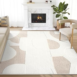 Abani Cozy Cream Area Rug for Living Room, Bedroom - Asymmetric Circle Pattern - 2' x 3' - Durable & Easy to Clean